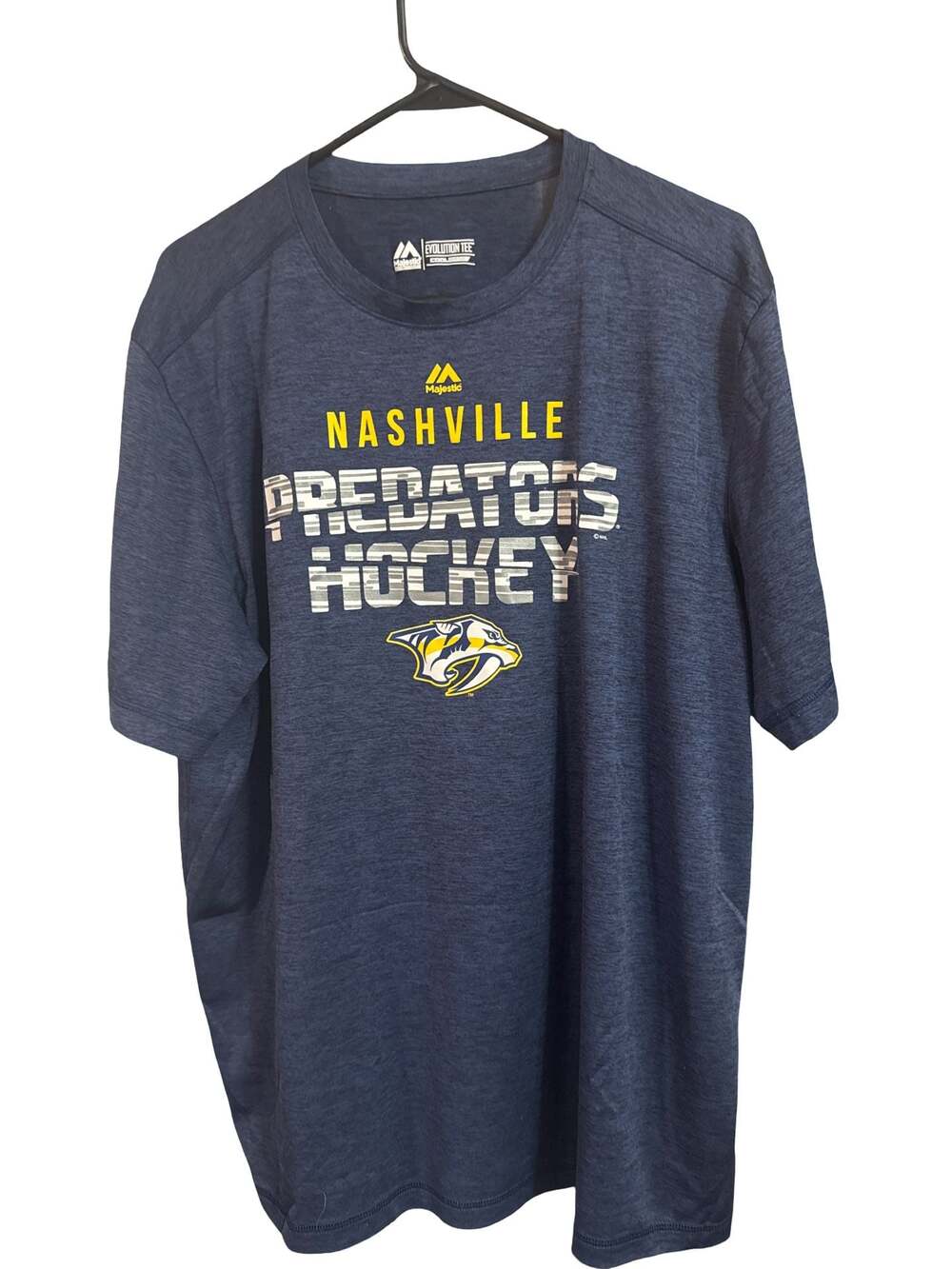 Majestic NHL Nashville Predators Hockey Evolution Tee Shirt Blue Men's XL